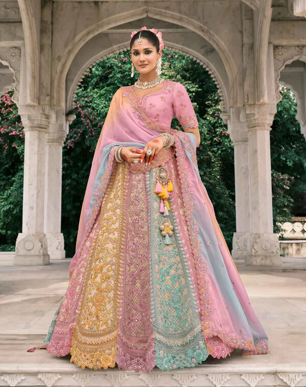 Elegant Pastel Multi Bridal Lehenga with Intricate Work