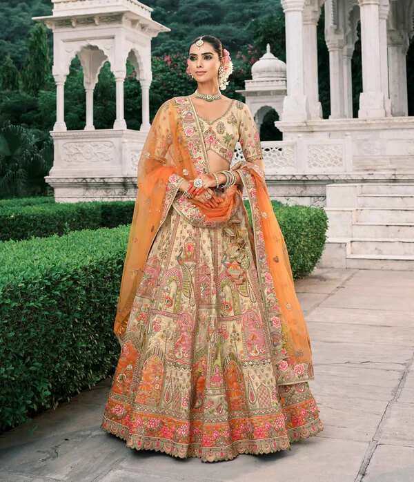 Beige Bridal Lehenga with Designer Embroidery