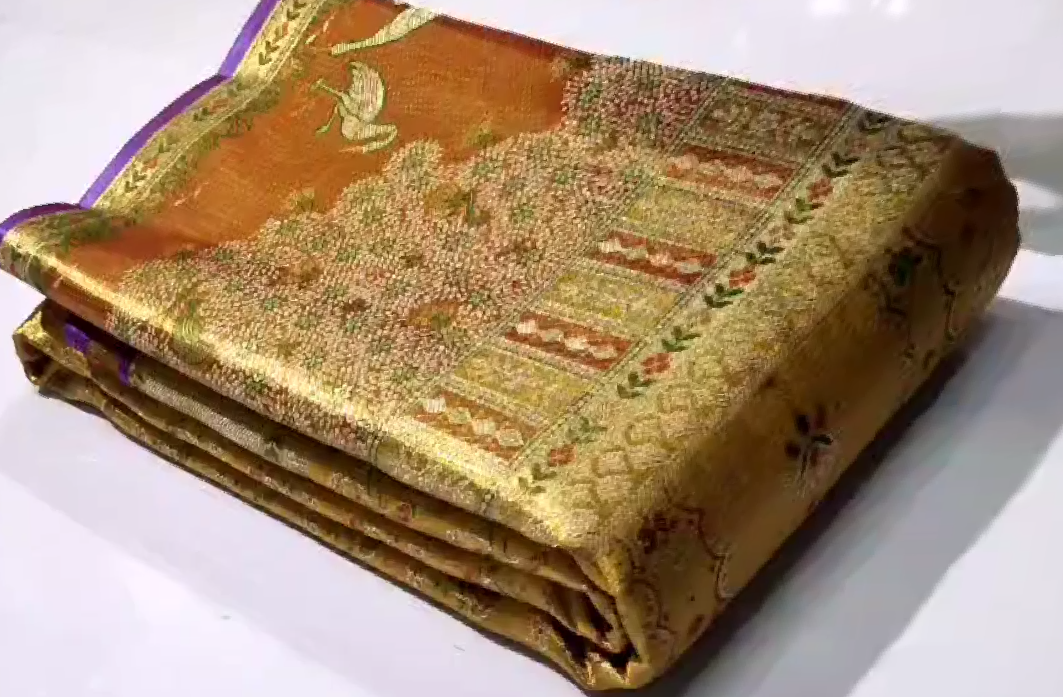 Gold Kanchipuram Handloom Tissue Brocade 1G Gold Bridal Saree