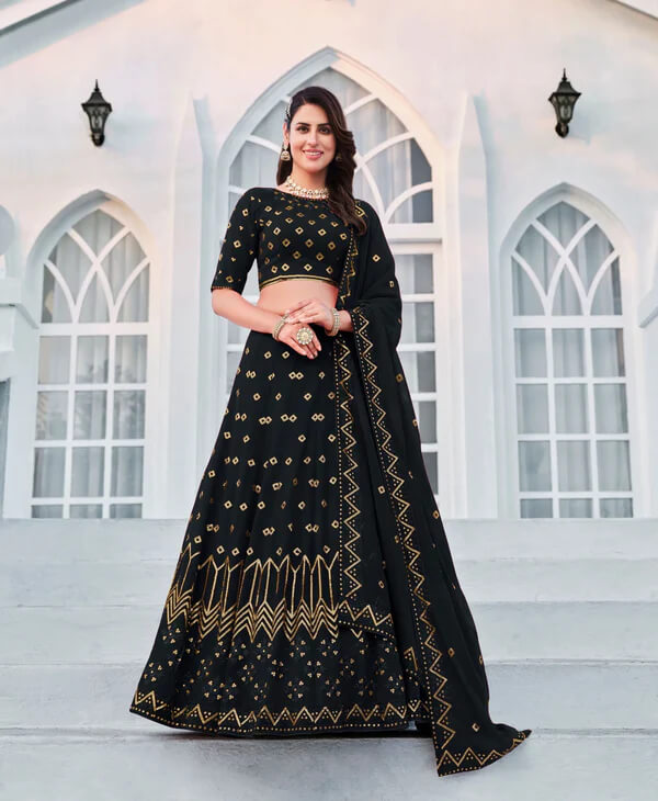 Navy Blue Georgette Lehenga Choli with Thread & Sequence Work
