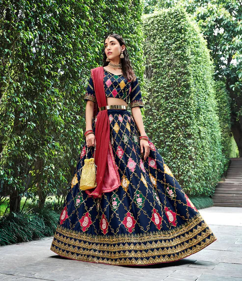 Elegant Navy Blue Lehenga Choli with Sequins Embroidery