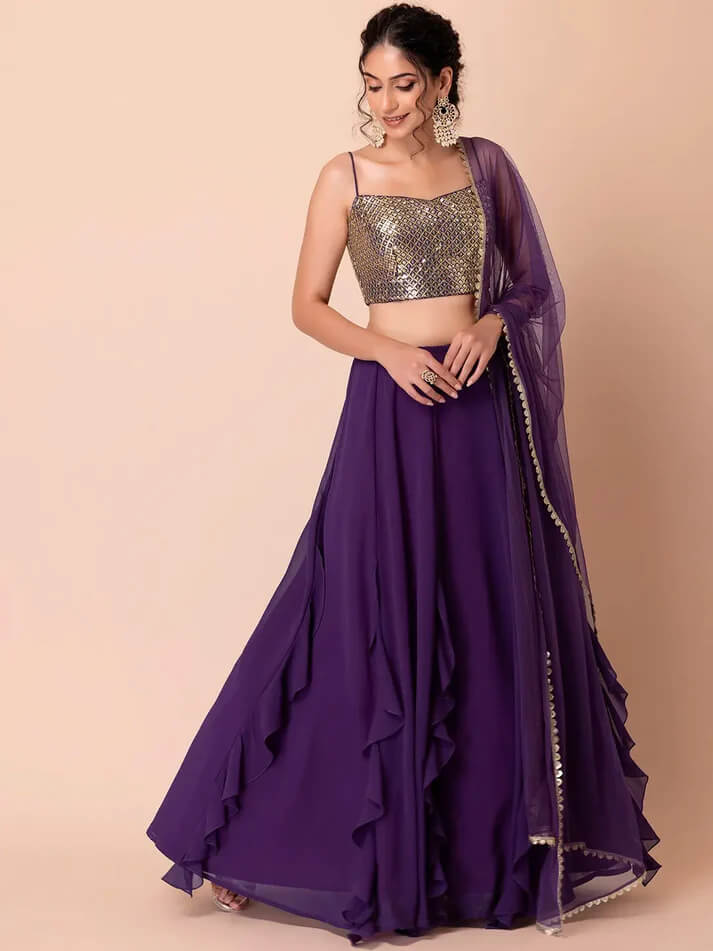 Purple Georgette Fancy Lehenga with Sequins Work