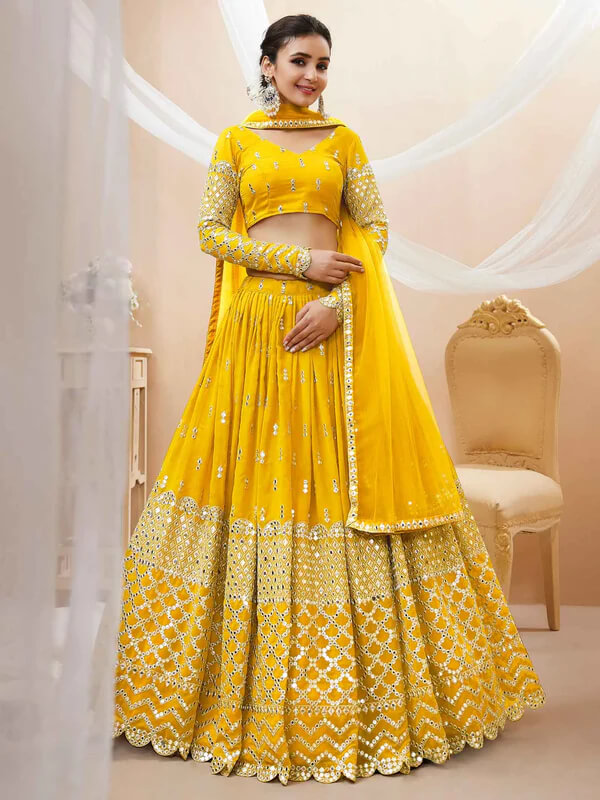 Yellow Sequins & Zari Embroidered Lehenga Choli
