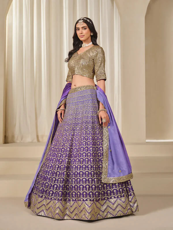 Shaded Purple Chinon Silk Embroidery Work Lehenga Choli