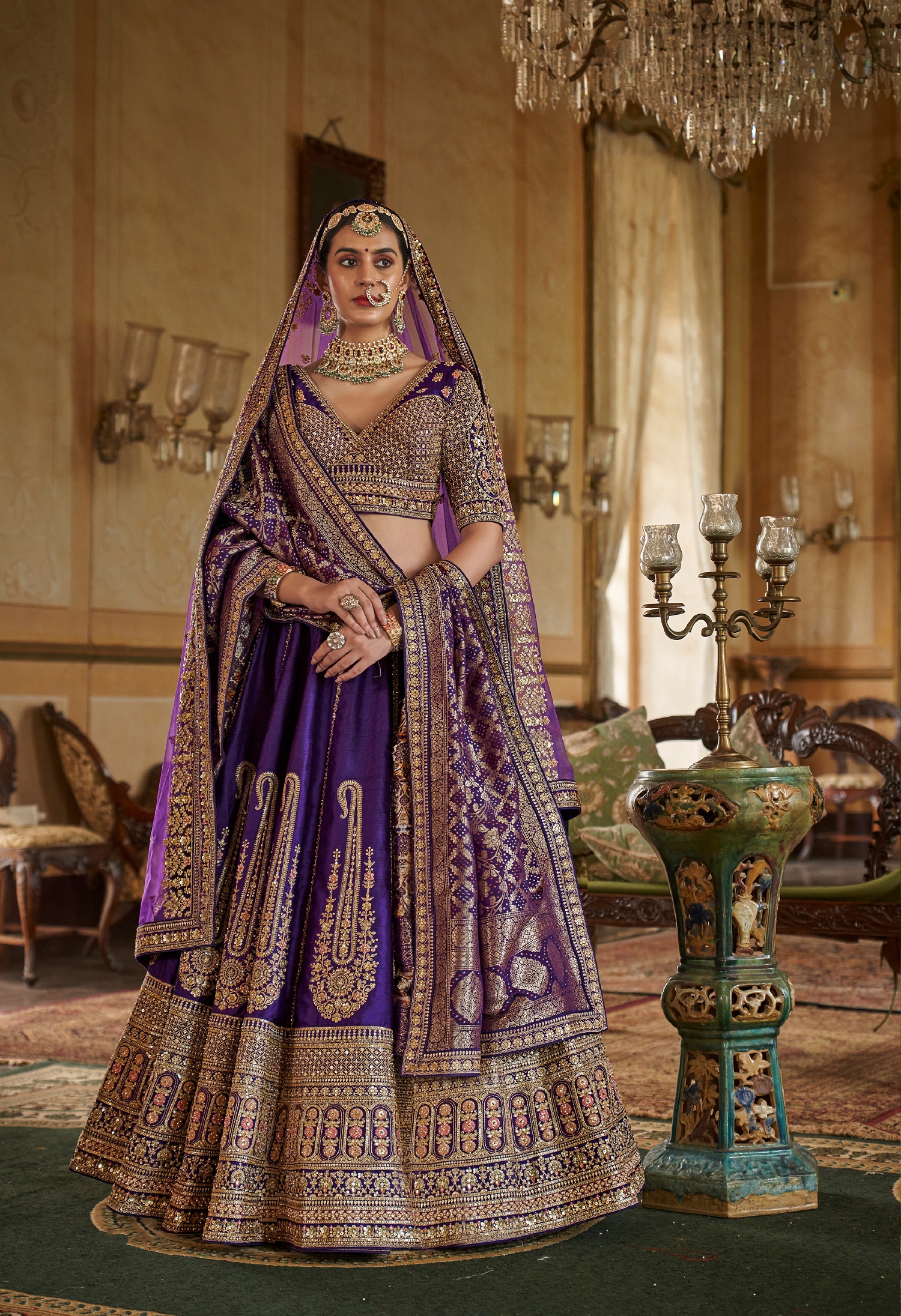 Purple Bridal Lehenga Set with Heavy Pearl & Designer Work