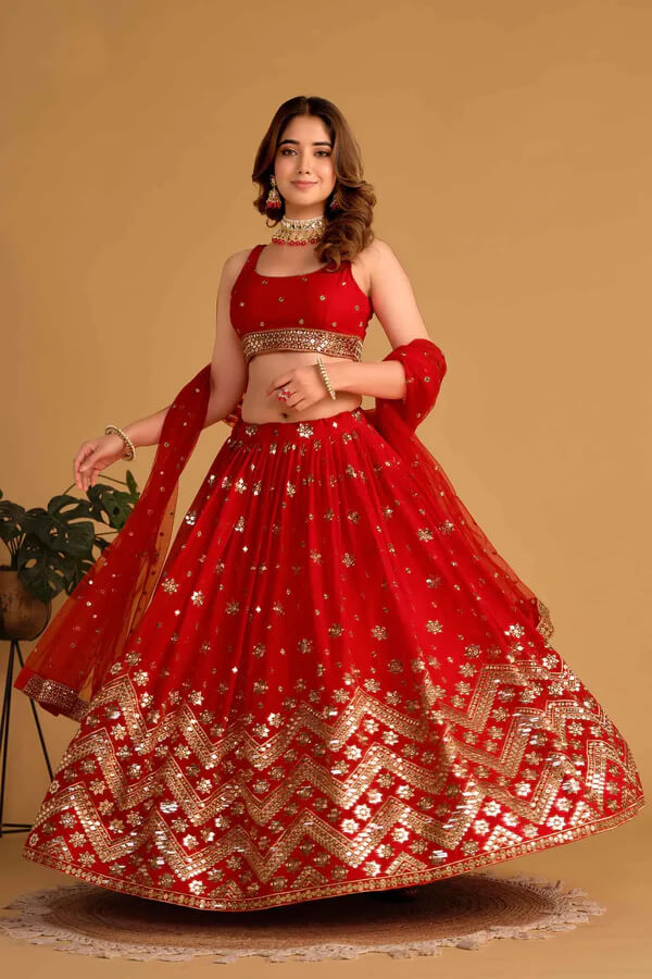 Designer Red Lehenga Choli with Embroidery