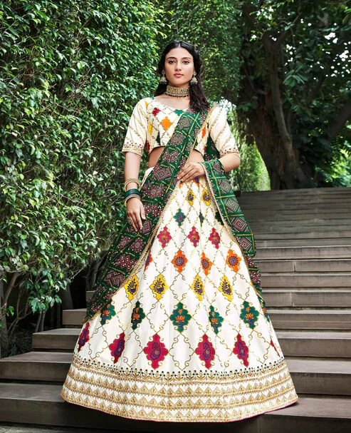 Pearl White Silk Lehenga Choli with Thread & Sequins Work