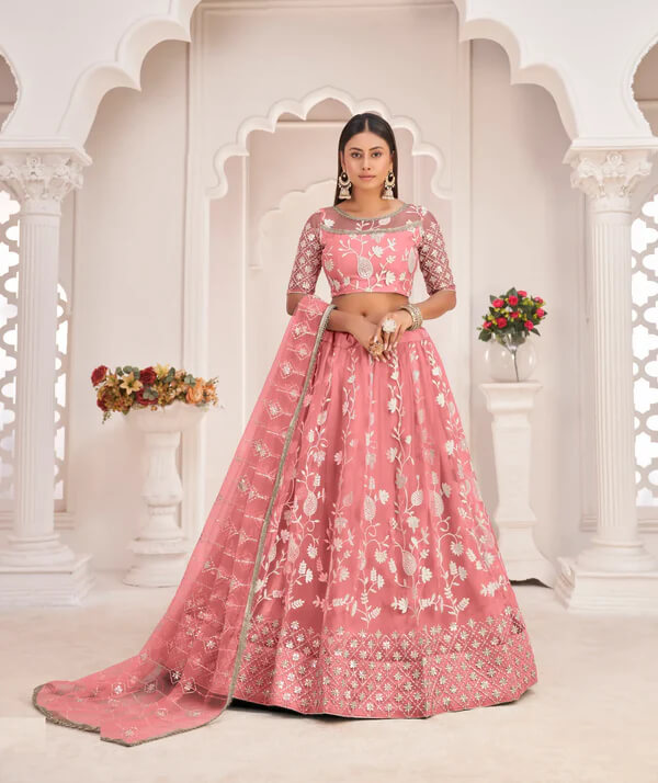 Designer Rose Pink Thread & Sequin Lehenga