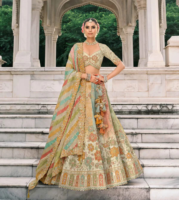 Festive Vanilla Bridal Lehenga with Embroidery