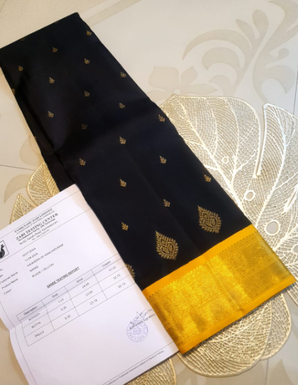 Black Kanchipuram Handloom 4G Pure Gold Pattu Silk Saree