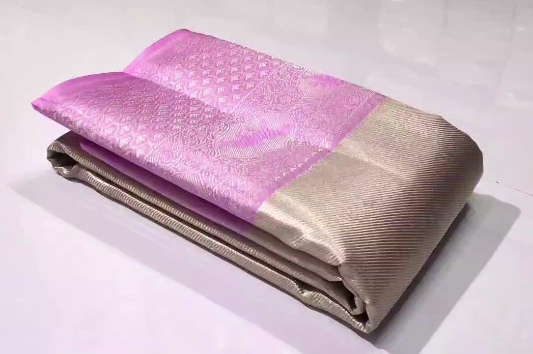 Ivory Kanchipuram Handloom Tissue Brocade Meenakari Silk Saree