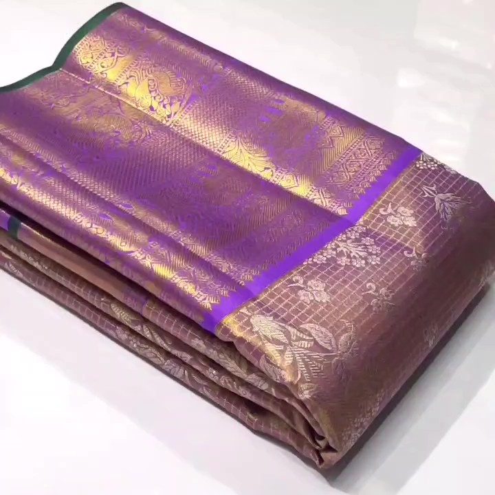 Lavender Kanchipuram Handloom Tissue Brocade Meenakari Silk Saree