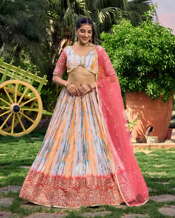 Pink Multi-Color Lehenga with Sequins, Zari & Digital Print