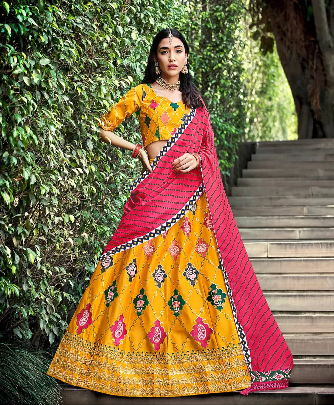 Honey Yellow Silk Lehenga Choli with Thread & Sequins Work