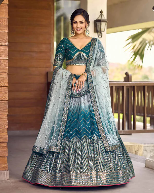 Light Blue Grey Lehenga Choli with Thread & Sequins Work