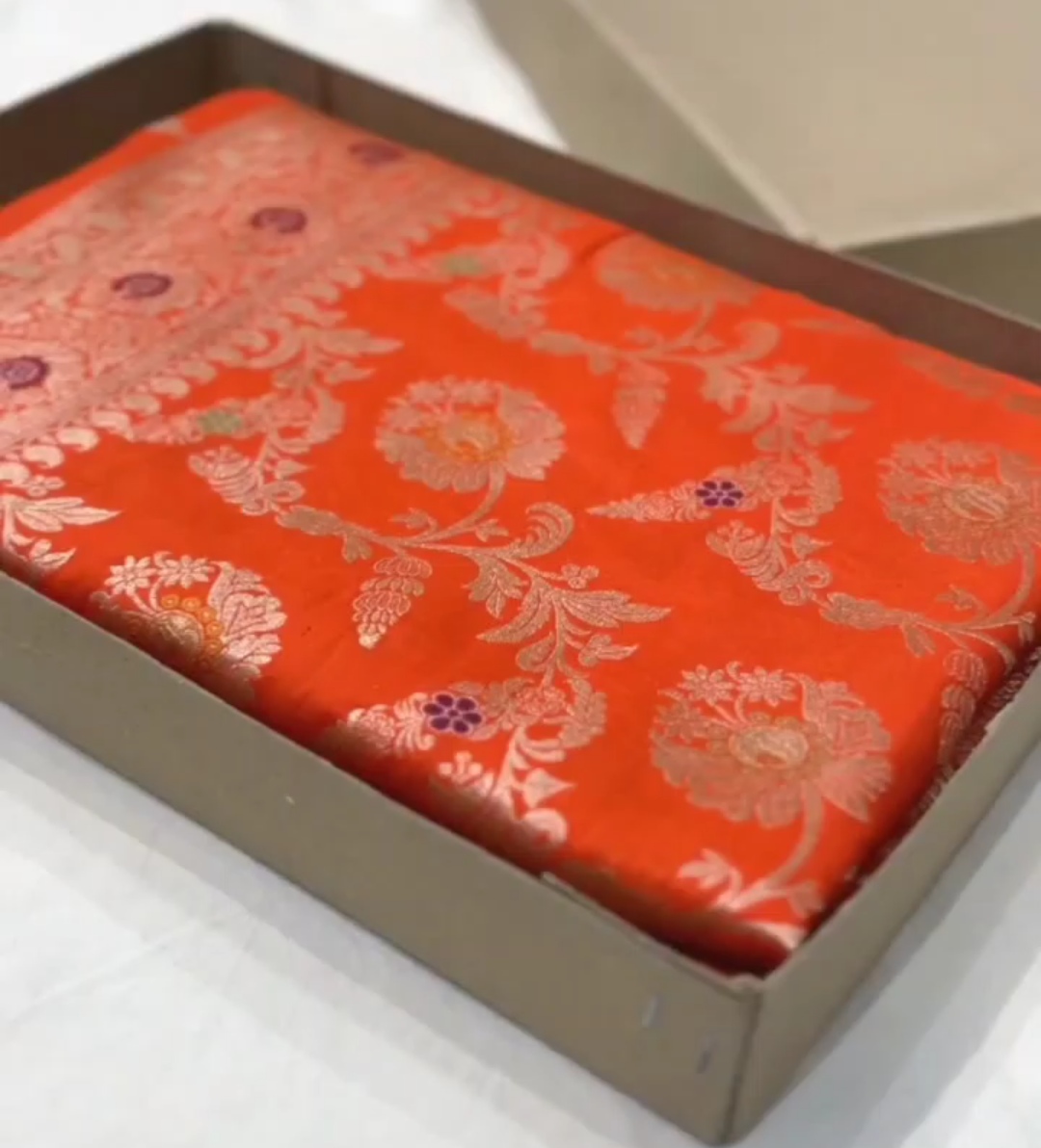 Dual Tone Orange Banarasi Handloom Katan Silk Meenakari Saree