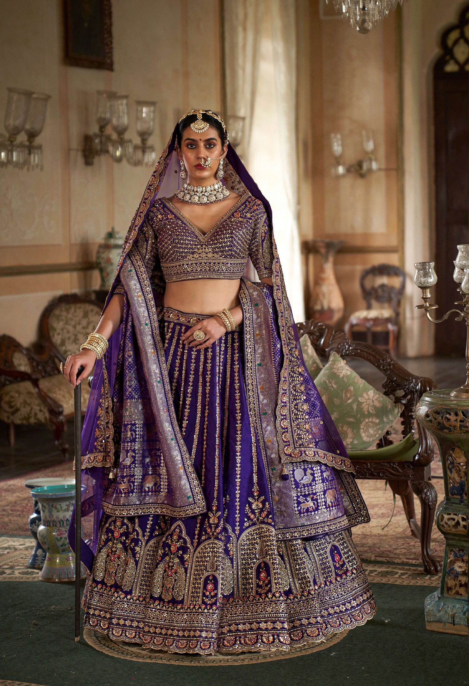 Elegant Bridal Tone Purple Silk Lehenga with Sequins & Thread Work