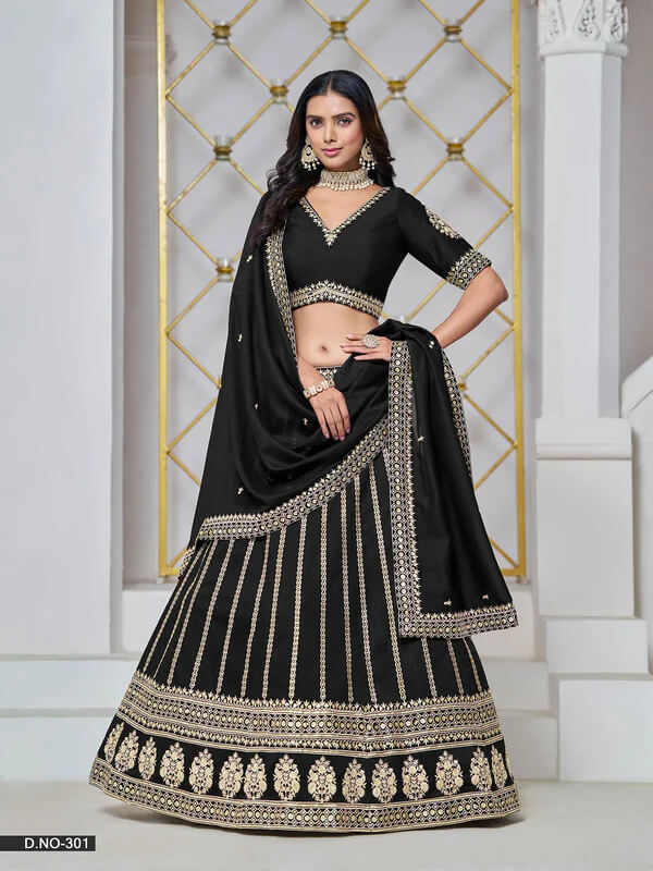 Black Art Silk Lehenga Choli with Thread & Sequins Work