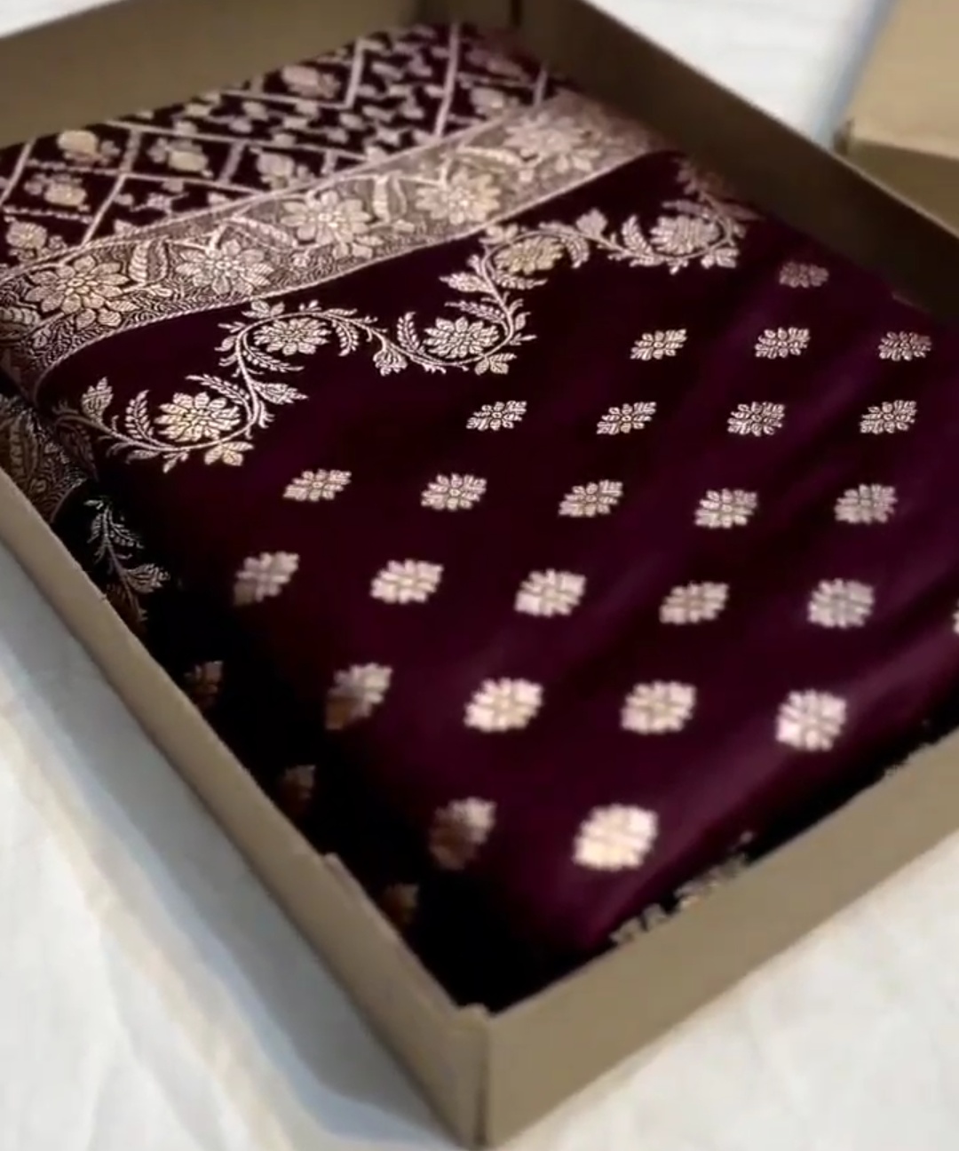 Wine Banarasi Satin Katan Silk Saree