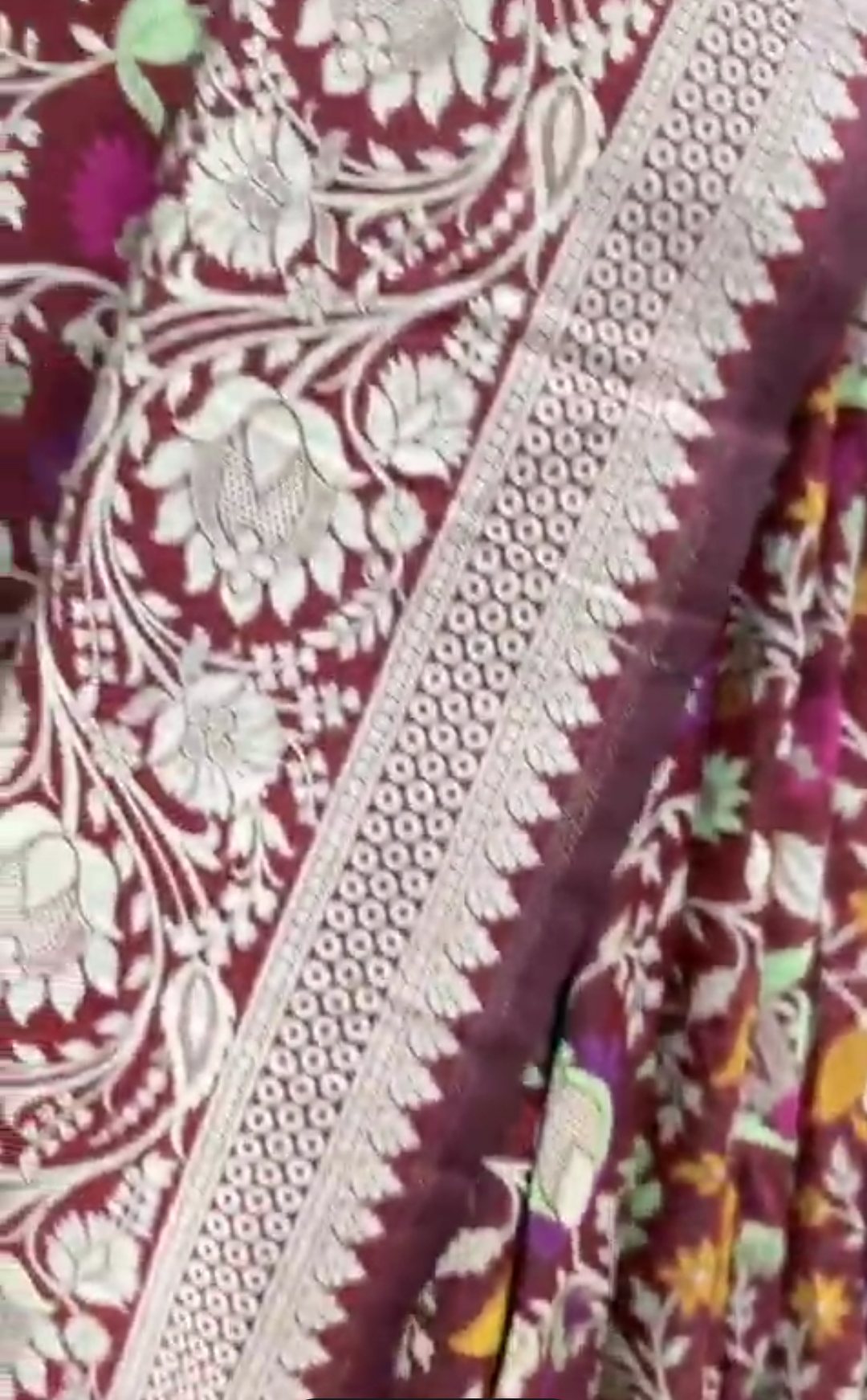 Wine Banarasi Handloom Katan Silk Tilfi Meenakari Saree