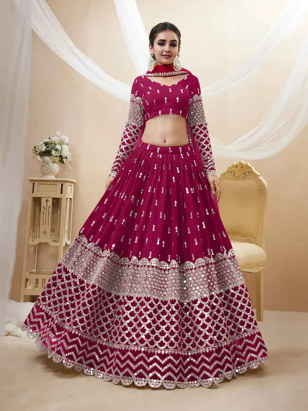 Hot Pink Georgette Lehenga with Sequins & Zari Work
