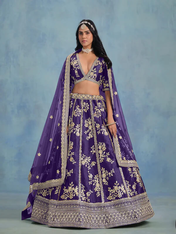 Purple Art Silk Lehenga Choli with Sequins & Thread Work