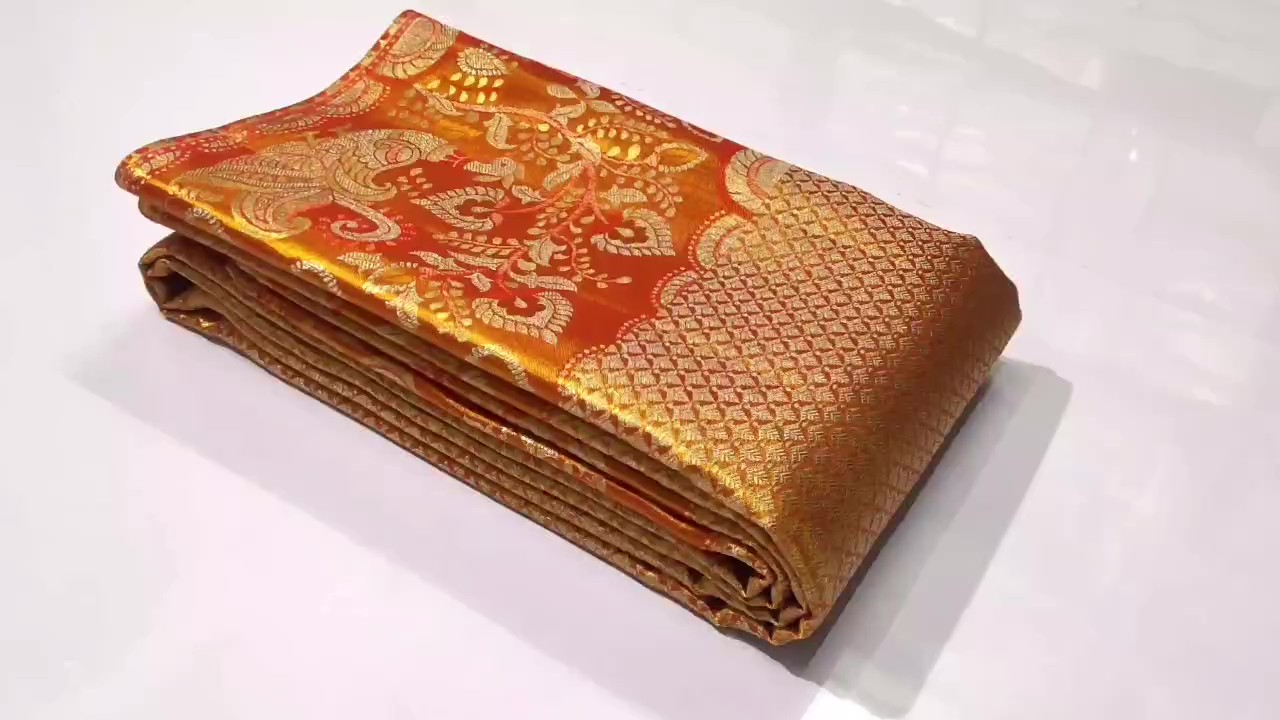 Orange Kanchipuram Handloom 2D Tissue Brocade Silk Saree