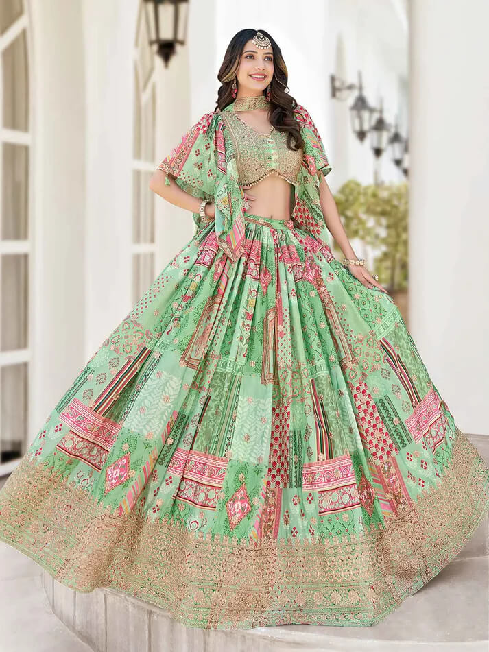 Light Green Digital Print Lehenga with Stylish Blouse