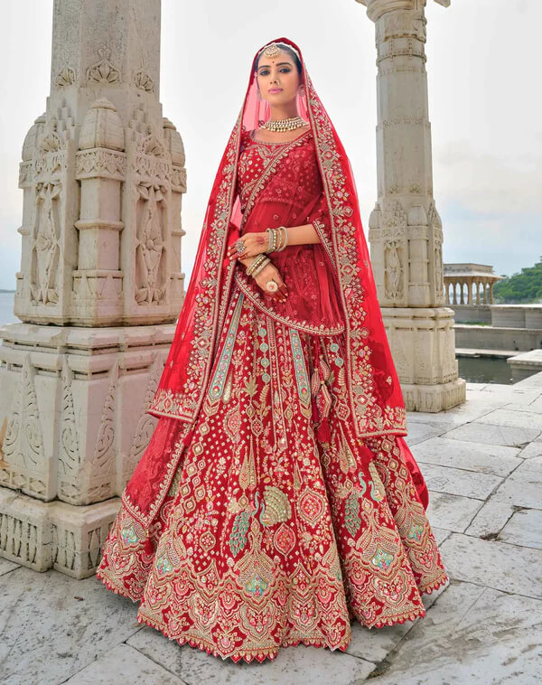 Red Bridal Lehenga with Double Dupatta & Intricate Work