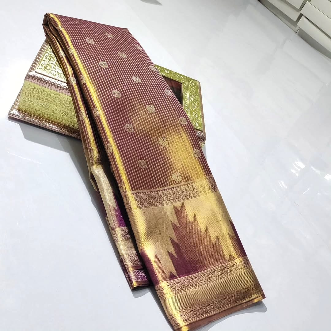 Magenta Kanchipuram Handloom Tissue Brocade Silk Meenakari Saree