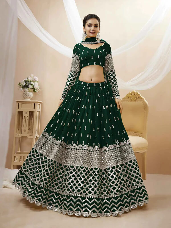 Green Georgette Lehenga with Sequins Embroidery Work