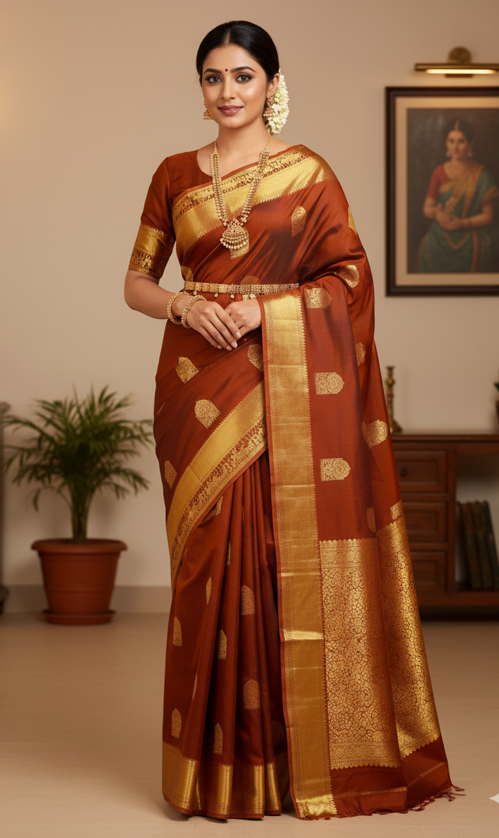 Red Kanchipuram Handloom 1G Gold Kalyana Pallakku Silk Saree