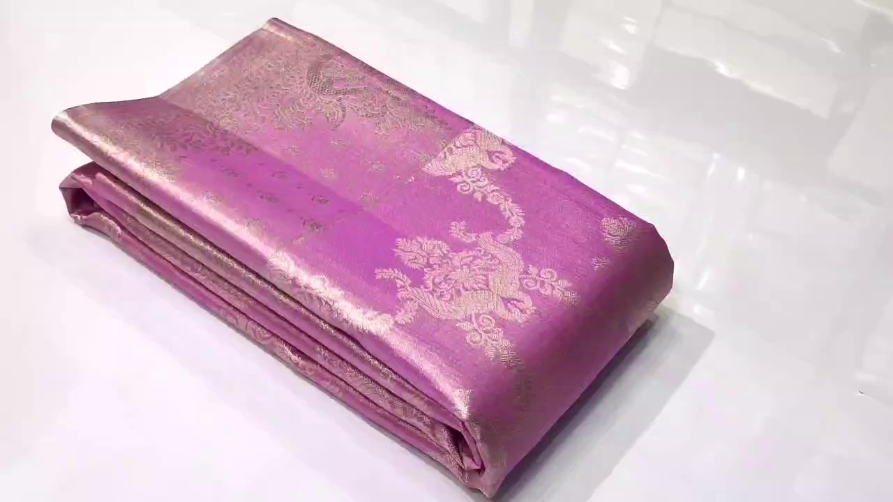 Hot Pink Kanchipuram Handloom Tissue Brocade Silk Saree