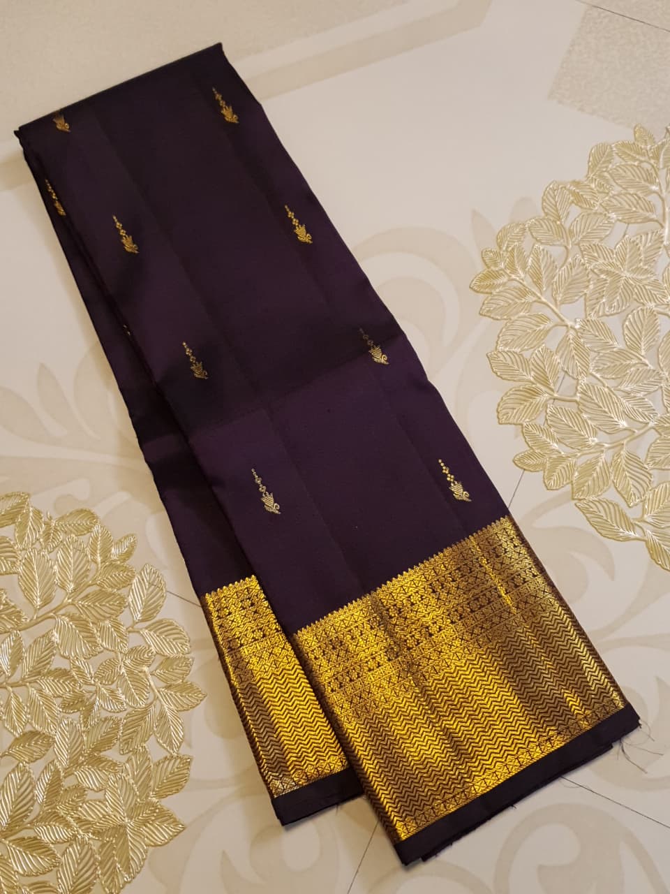 Dark Purple Kanchipuram Handloom 2G Gold Pattu Silk Saree