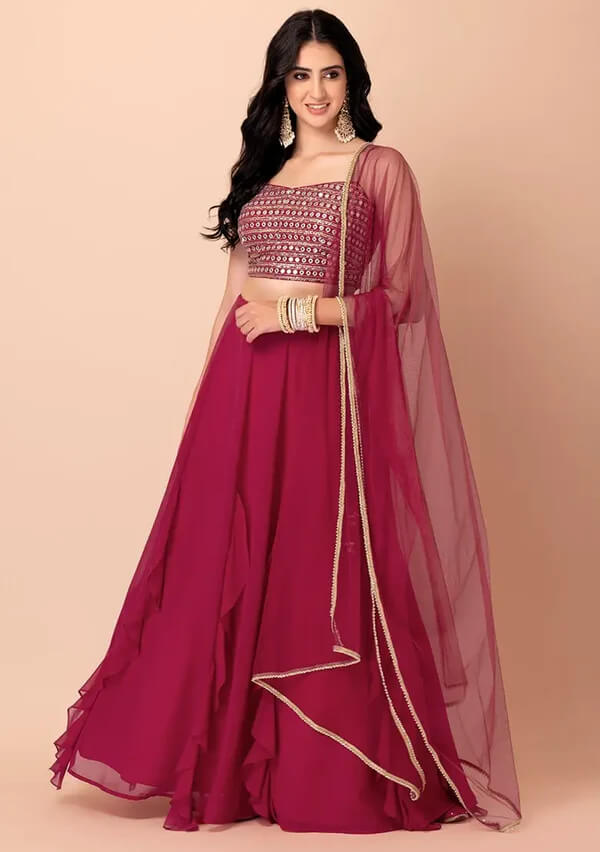 Pink Georgette Fancy Lehenga with Sequins Work