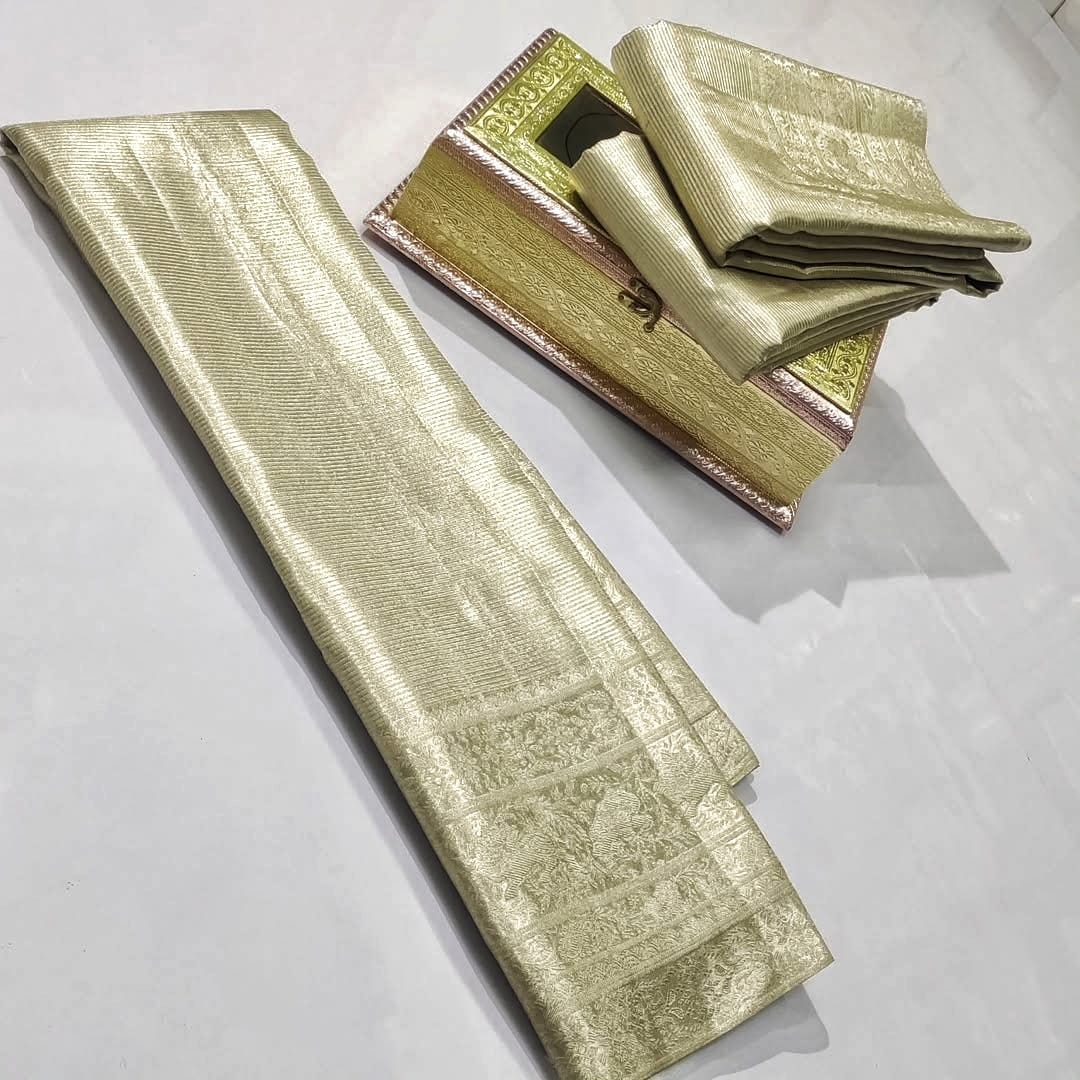 Ivory Kanchipuram Handloom Tissue Brocade Silk Saree