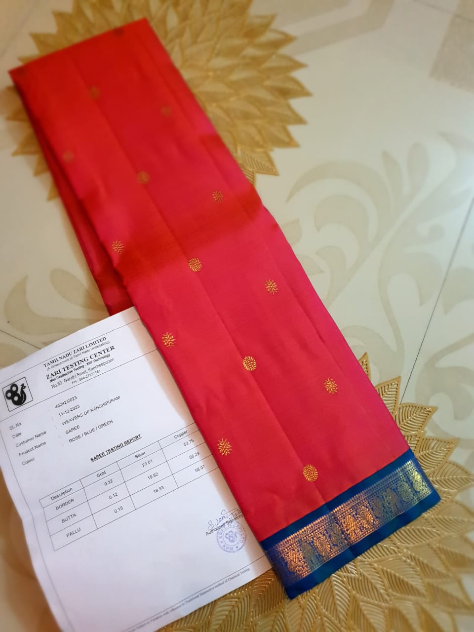Red Kanchipuram Handloom 4G Pure Gold Pattu Silk Saree