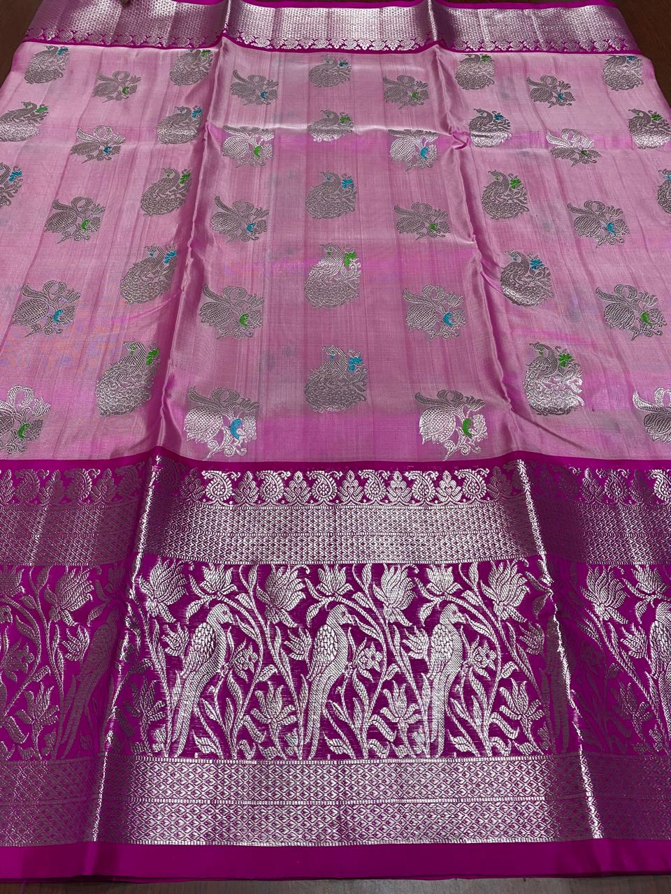 Dual Tone Pink Venkatagiri Handloom Pattu Silk Meenakari Saree