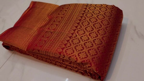 Silk Mark Certified Deep Red Kanchipuram/Kanjivaram Pure Handloom All Over Resham Weaving Bridal Pure Silk Saree