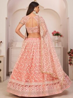 Pastel Pink Designer Embroidered Bridal Lehenga Choli Set in Soft Net