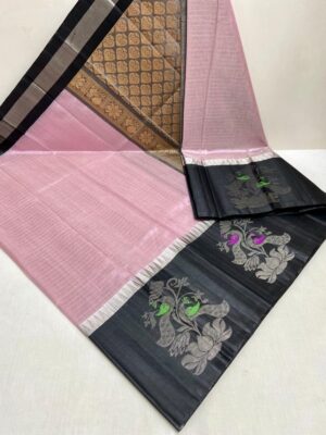 Mangalagiri Pure Handloom Pure Kuppadam Tissue Meenakari Bird Design Pattu Silk Sarees