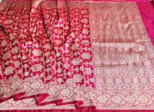 Rani Banarasi Pure Handloom Pure Khaddi Katan Silk Saree with Cutwork Weaving
