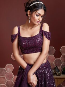 Purple Designer Thread and Sequins Embroidery Soft Net Lehenga Choli Set