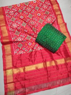 Pochampally Ikkat/Ikat Pure Handloom 2 Pcs Silk Suits with Gold Zari Kaddi Borders and Pallu
