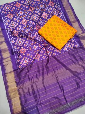 Pochampally Ikkat/Ikat Pure Handloom 2 Pcs Silk Suits with Gold Zari Kaddi Borders and Pallu