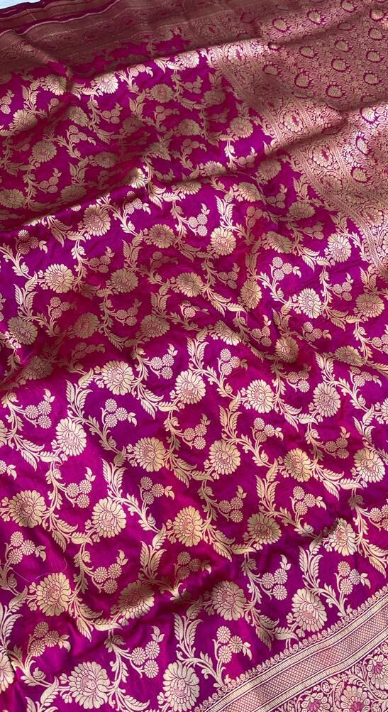 Silk Mark Certified Dual Tone Purple Banarasi Pure Handloom Pure Khaddi Katan Silk Saree with Gold Zari Cutwork Weaving
