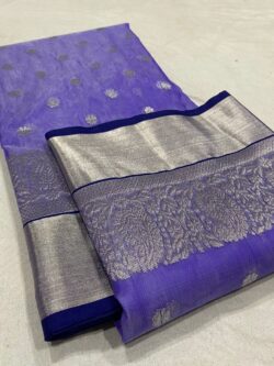 Lavender Chanderi Pure Handloom Pure Katan Silk Silver Zari Double Handwork Borders Saree