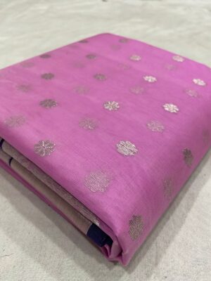 Pink Chanderi Pure Handloom Pure Katan Silk Silver Zari Double Handwork Borders Saree