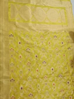 Silk Mark Certified Yellow Dual Tone Banarasi Handloom Pure Katan Silk Kaduwa Jangla Gold Zari Meenakari Bridal Saree