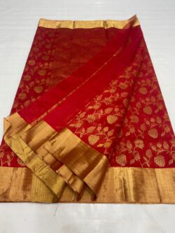 Chilly Red Chanderi Pure Handloom Pure Pattu Silk Saree with Gold Zari Jaal